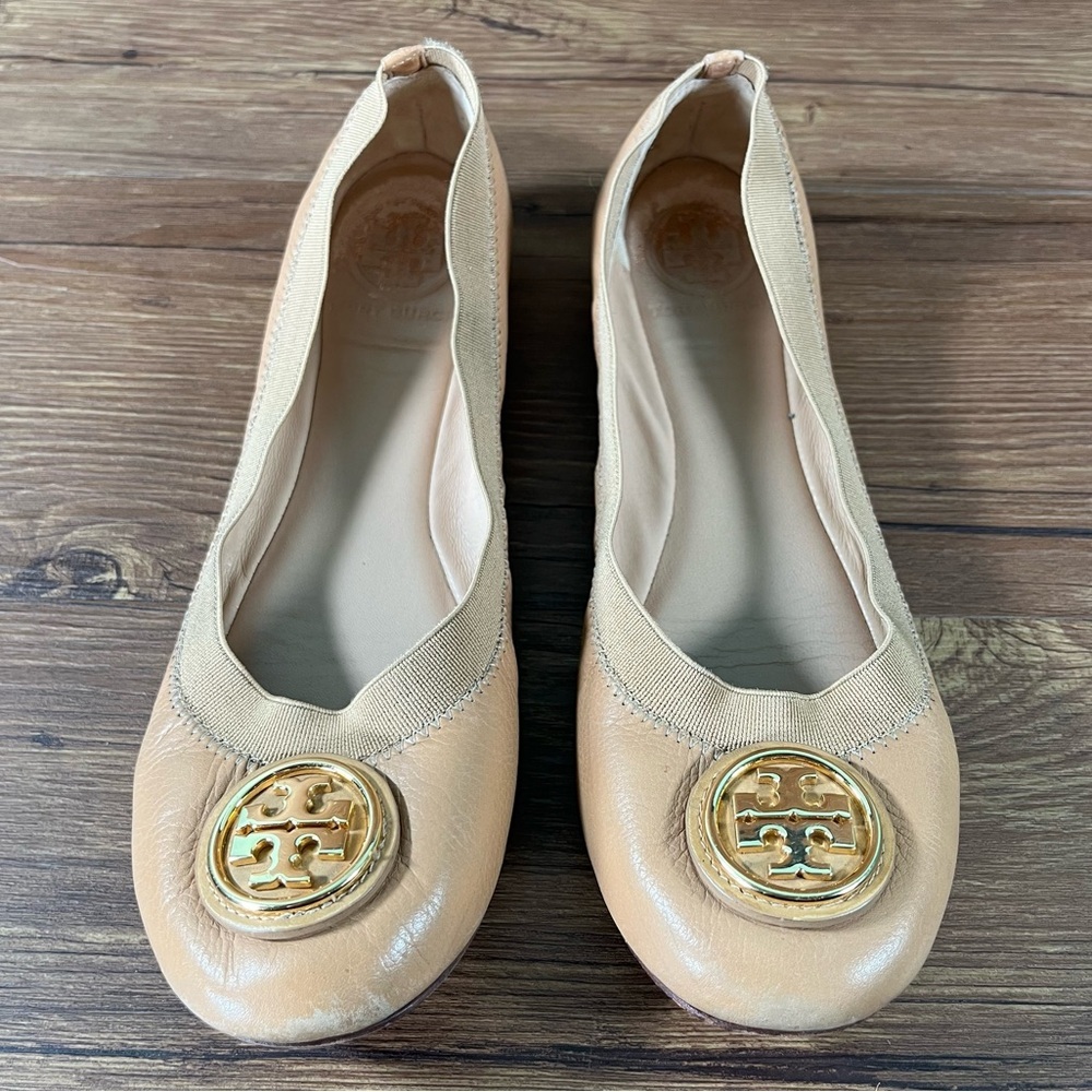 Tory Burch Caroline 2 Ballet Flats Tan Leather Slip-Ok‎ Shoes Women’s Size 7
